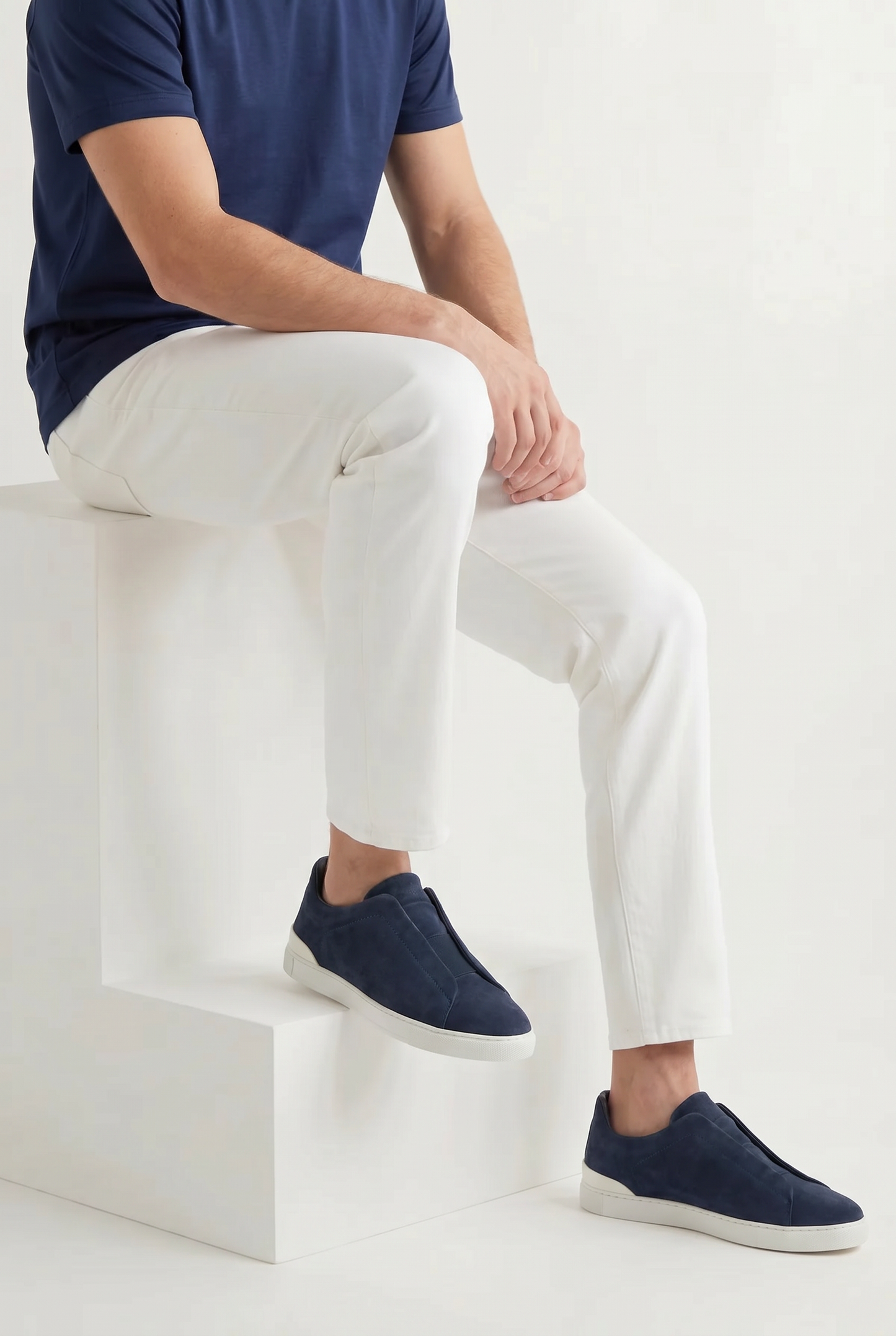 Monaco Suede Triple Stitch Sneaker Navy